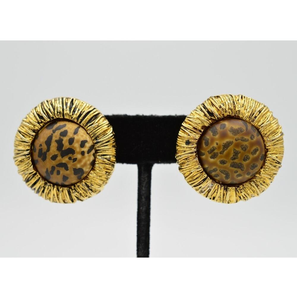 Blair Delmonico Vintage Clip On Earrings Chunky Leopard Gold Signed 1980s 9G